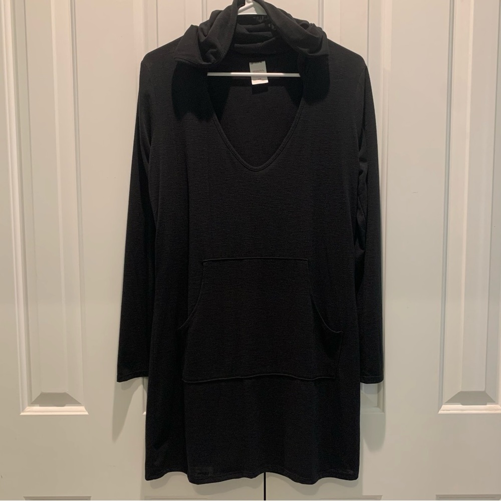 Merona black Swim Beach Pool Coverup Dress long sleeve with pouch pocket M